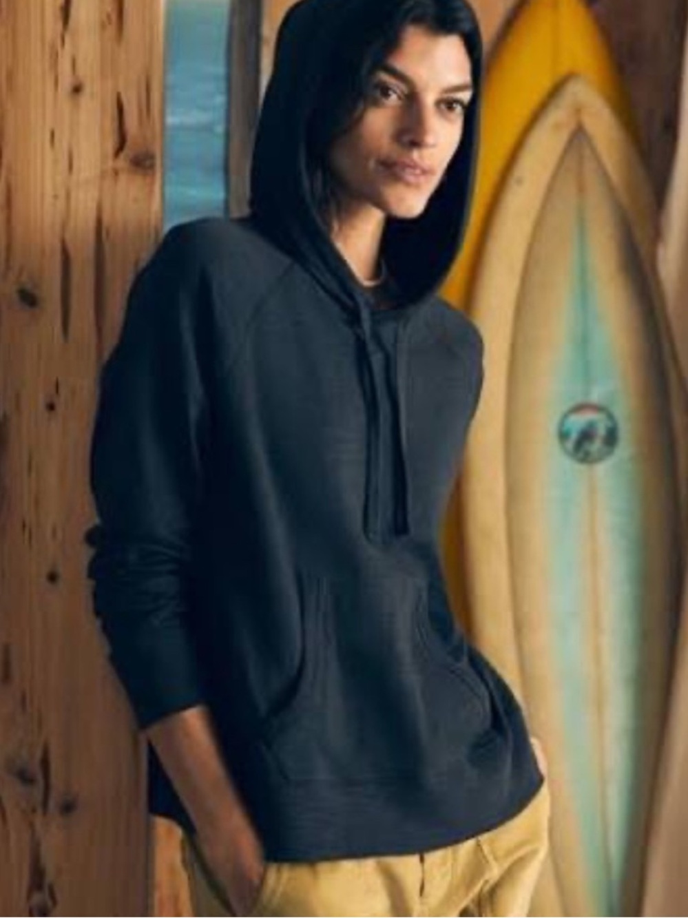 Faherty Sunwashed Slub Hoodie Organic Cotton Washed Black Women’s Size XL